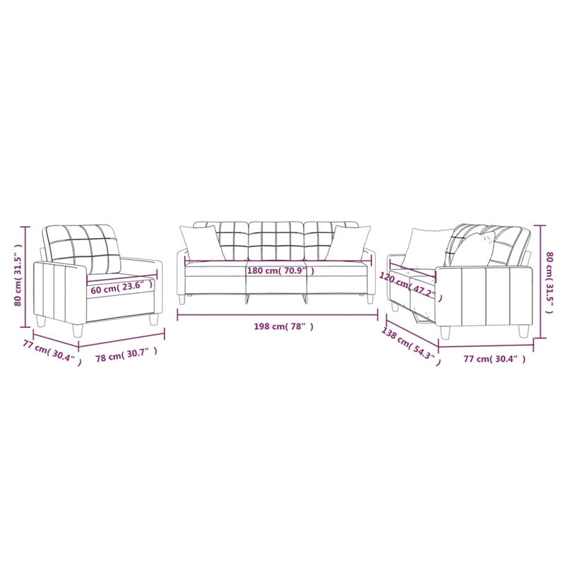 Bowery Hill Contemporary 3 Piece Sofa Set in Black Faux Leather