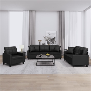 Bowery Hill Contemporary 3 Piece Sofa Set in Black Faux Leather
