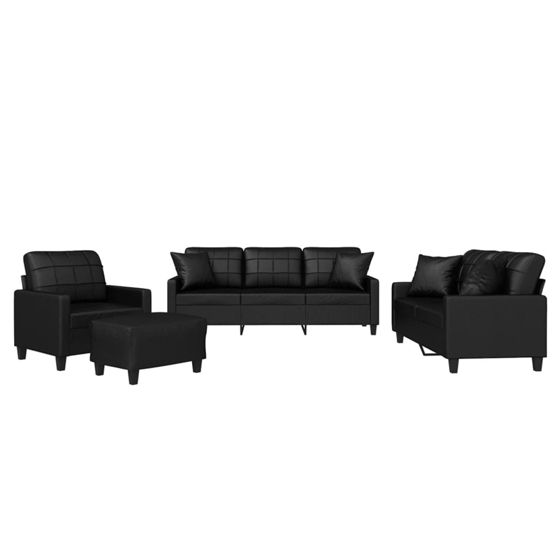 Bowery Hill Modern / Contemporary Sofa Set in Black Faux Leather