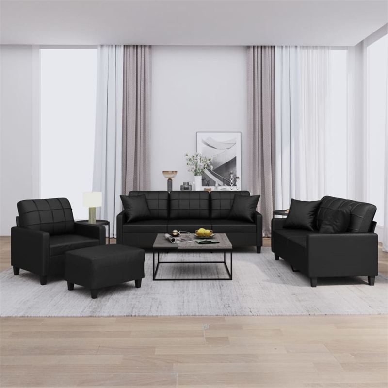 Bowery Hill Modern / Contemporary Sofa Set in Black Faux Leather