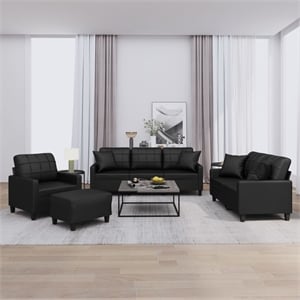Bowery Hill Modern / Contemporary Sofa Set in Black Faux Leather