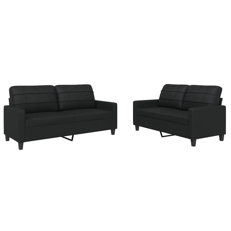 Bowery Hill Contemporary Faux Leather Sofa Set in Black Finish