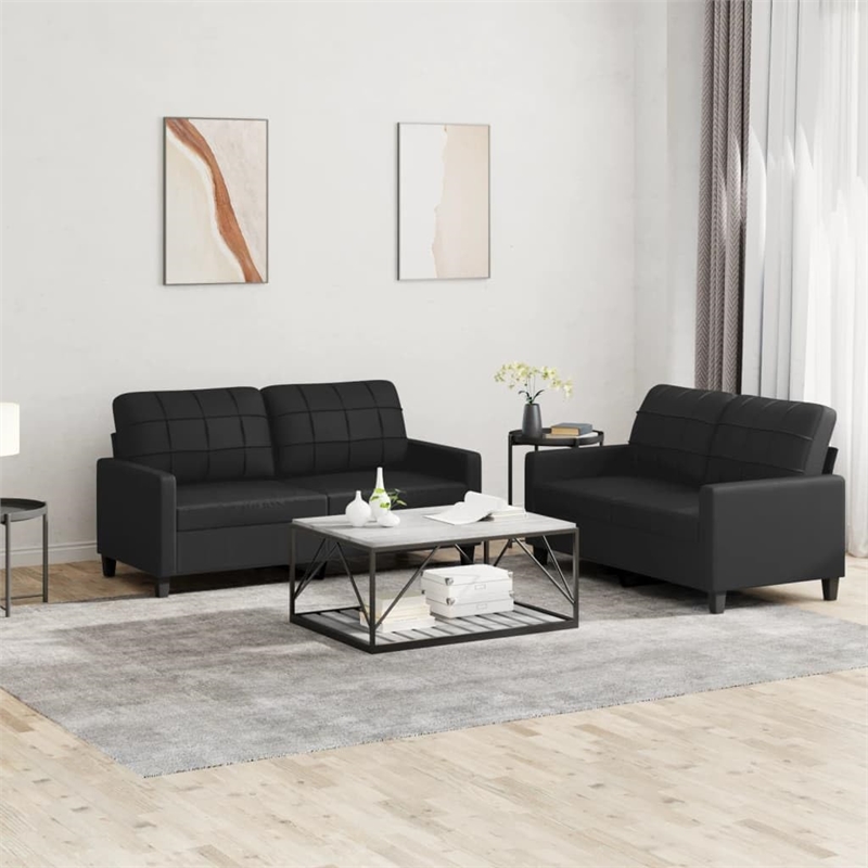 Bowery Hill Contemporary Faux Leather Sofa Set in Black Finish
