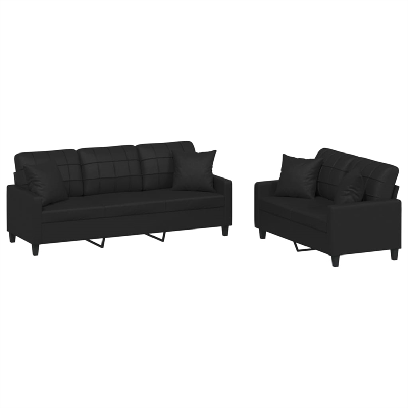 Bowery Hill Contemporary Sofa Set in Black Finish Faux Leather