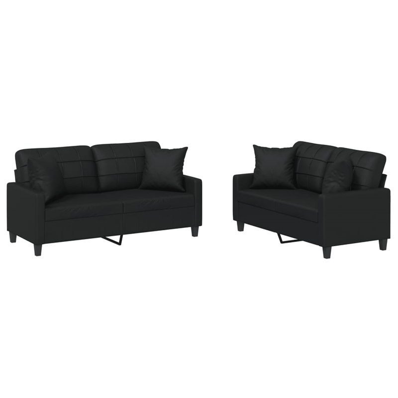 Bowery Hill Contemporary Faux Leather Sofa Set in Black Finish