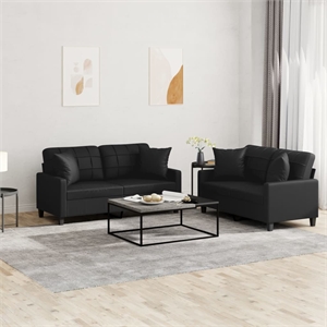 Bowery Hill Contemporary Faux Leather Sofa Set in Black Finish