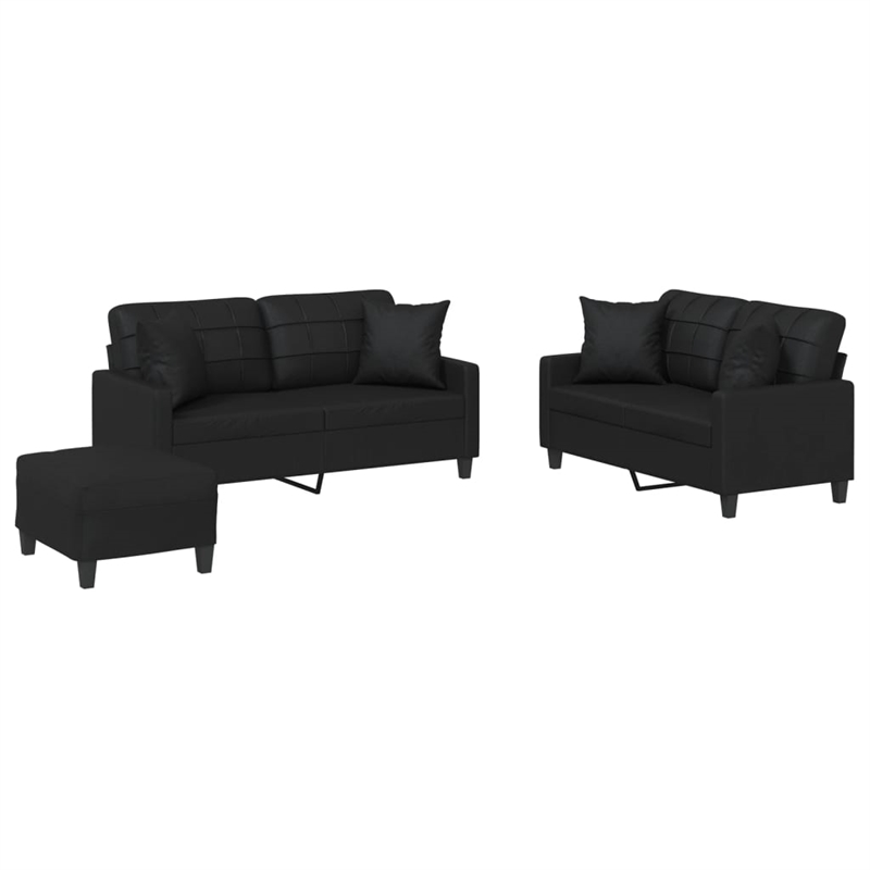 Bowery Hill Contemporary Faux Leather Sofa Set in Black Finish