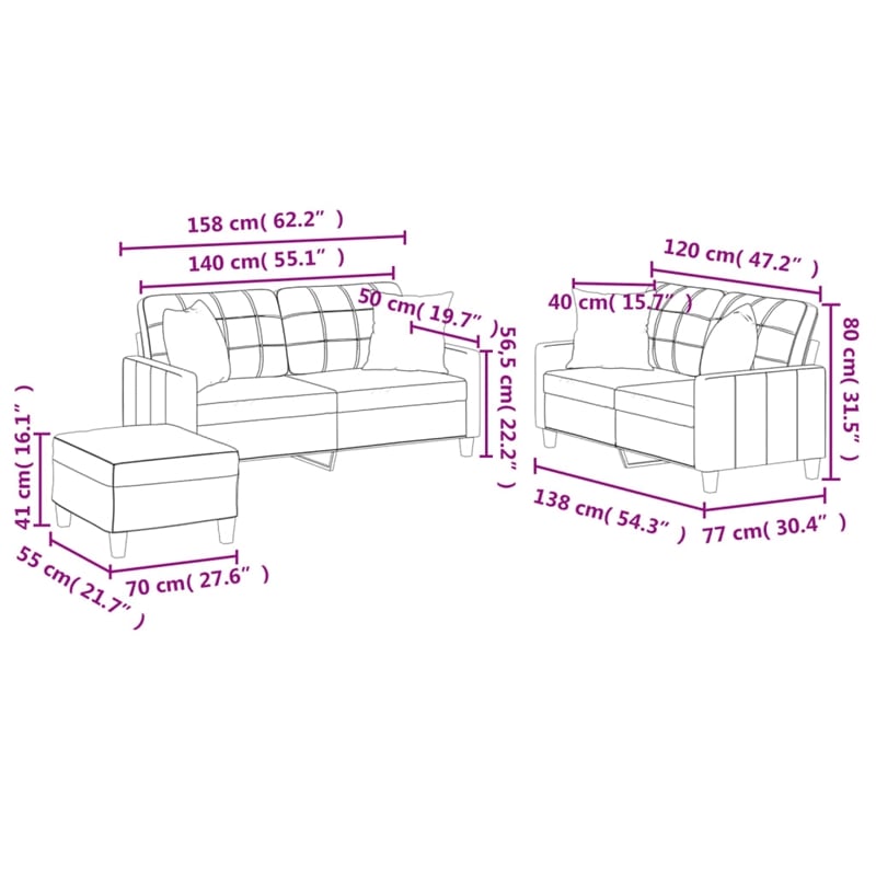 Bowery Hill Contemporary Faux Leather Sofa Set in Black Finish