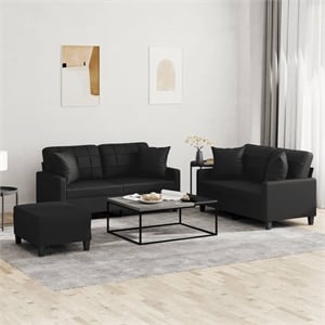 Bowery Hill Contemporary Faux Leather Sofa Set in Black Finish