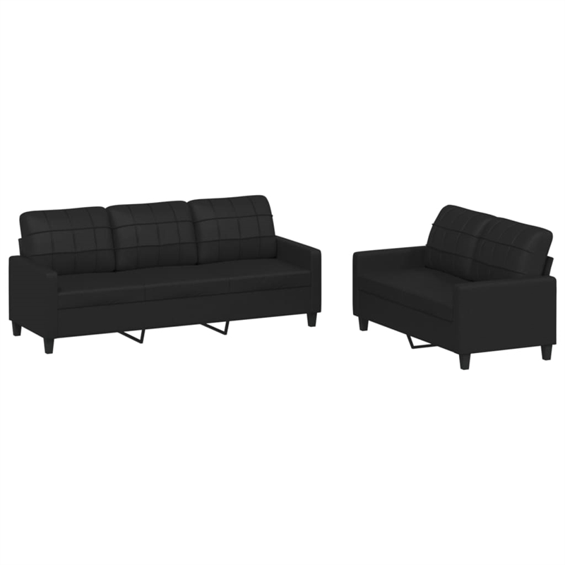 Bowery Hill Contemporary Faux Leather Sofa Set in Black Finish