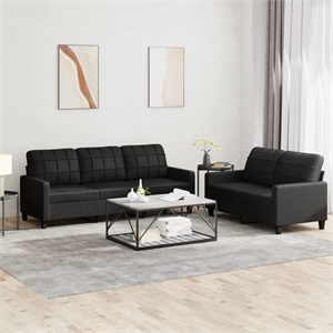 Bowery Hill Contemporary Faux Leather Sofa Set in Black Finish