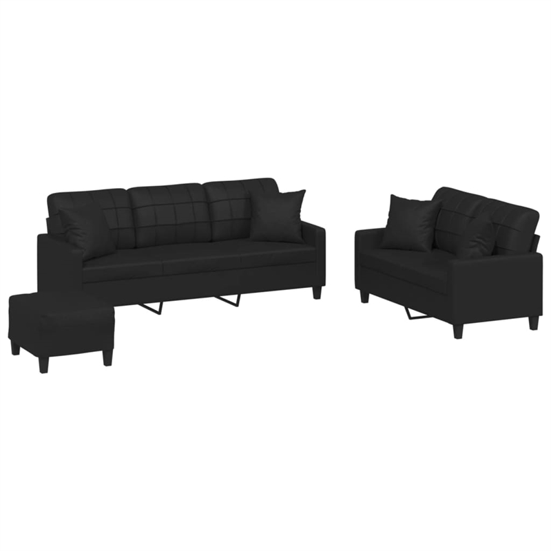 Bowery Hill Contemporary Sofa Set in Black Finish Faux Leather