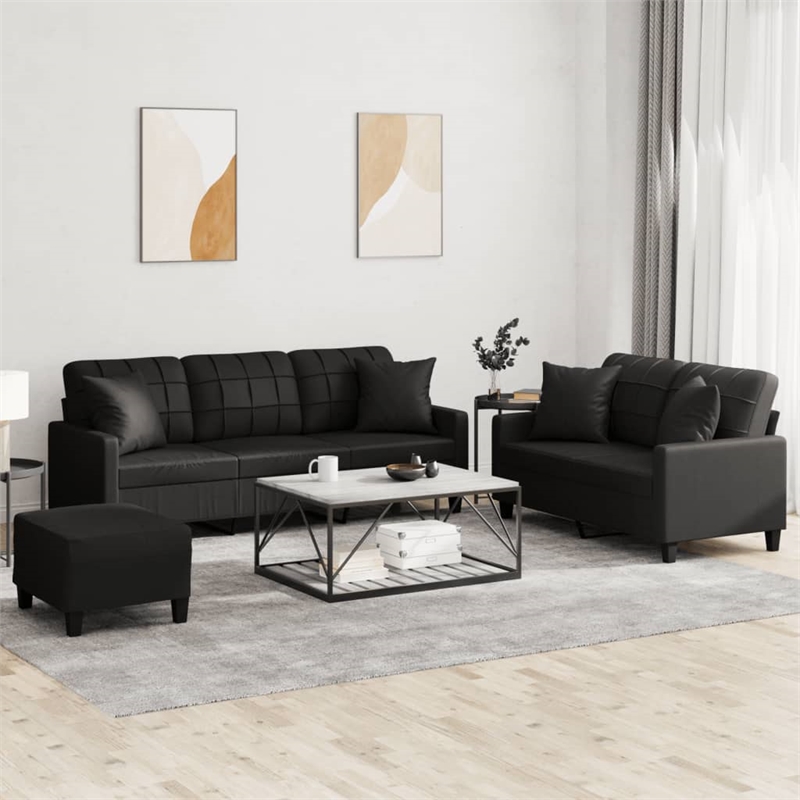 Bowery Hill Contemporary Sofa Set in Black Finish Faux Leather
