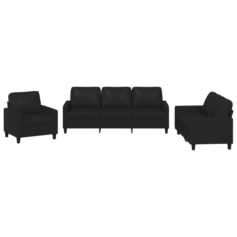 Bowery Hill Contemporary Faux Leather Sofa Set in Black Finish