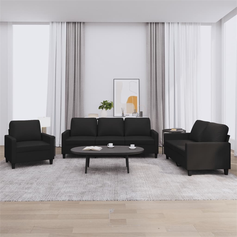 Bowery Hill Contemporary Faux Leather Sofa Set in Black Finish