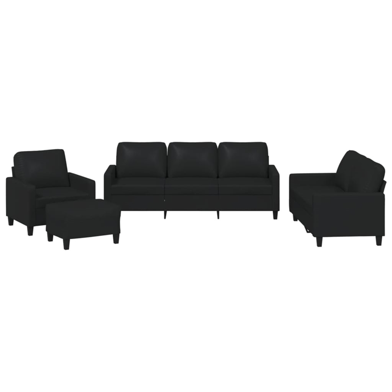 Bowery Hill Contemporary 4 Piece Sofa Set in Black Faux Leather