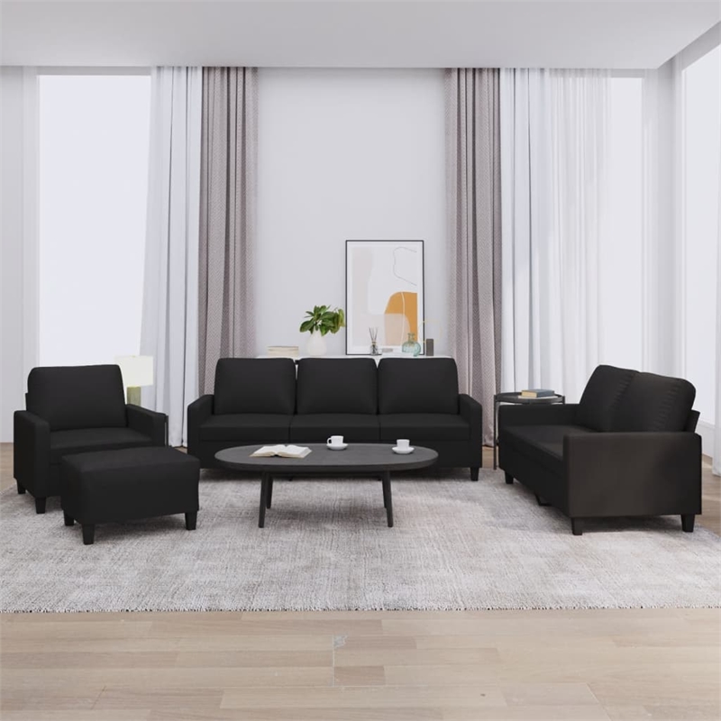 Bowery Hill Contemporary 4 Piece Sofa Set in Black Faux Leather