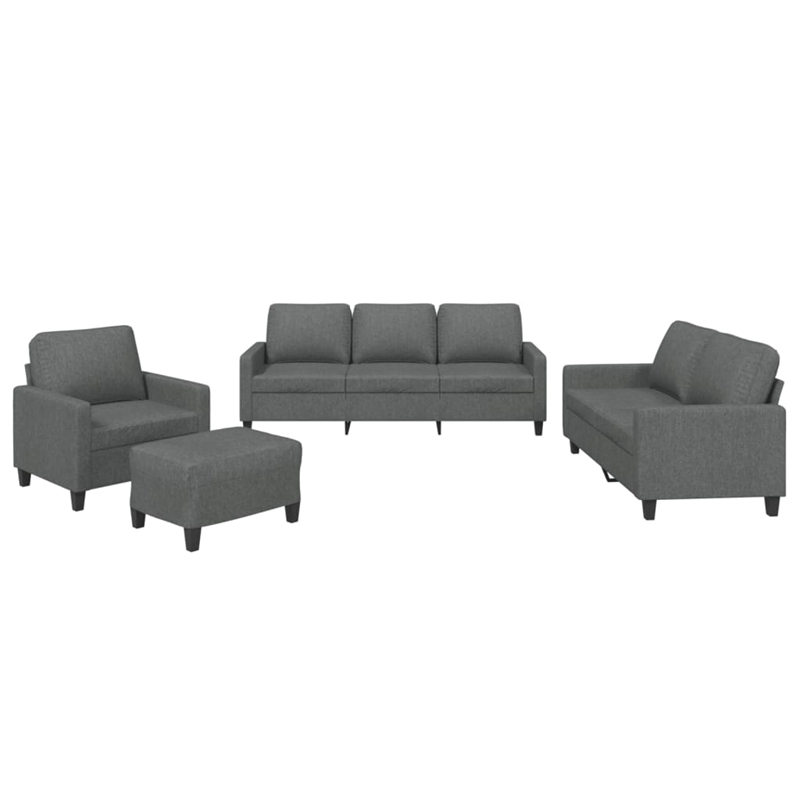 Bowery Hill 4 Piece Sofa Set with Cushions in Dark Gray Fabric