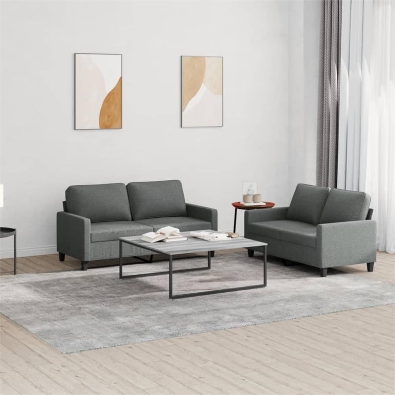 Bowery Hill Contemporary Metal Sofa Set in Dark Grey Polyester Fabric