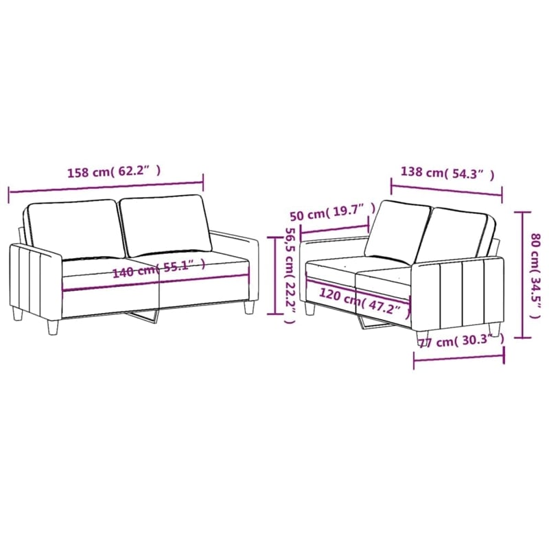 Bowery Hill Contemporary Metal Sofa Set in Black Fabric Polyester