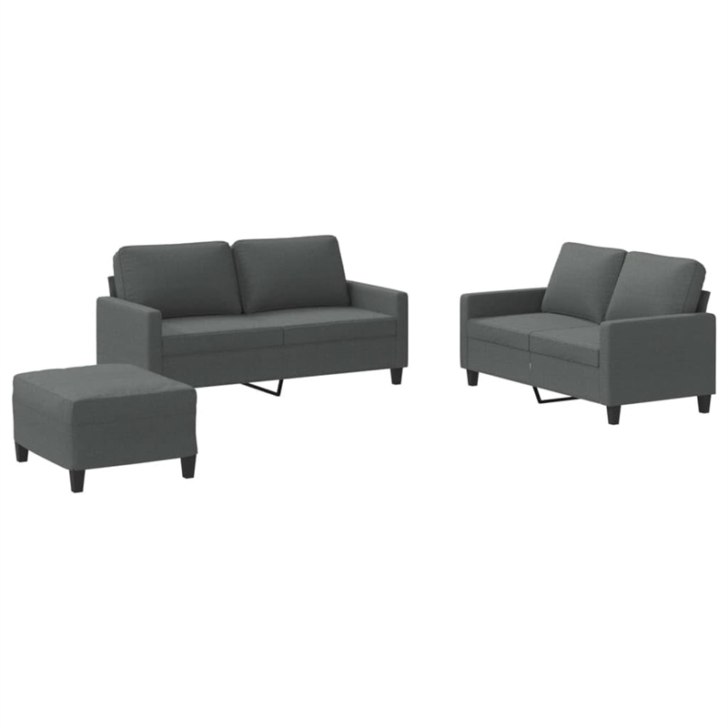 Bowery Hill 3 Piece Sofa Set with Cushions in Dark Gray Fabric