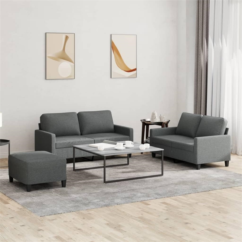 Bowery Hill 3 Piece Sofa Set with Cushions in Dark Gray Fabric