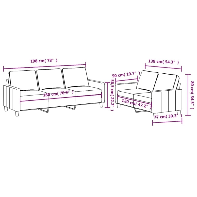 Bowery Hill Contemporary Metal Sofa Set in Dark Grey Polyester Fabric