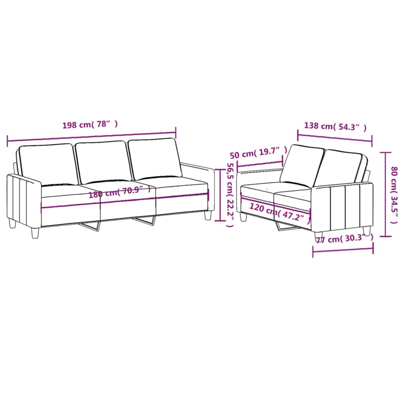 Bowery Hill Contemporary Metal Sofa Set in Black Fabric Polyester