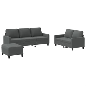 Bowery Hill 3 Piece Sofa Set with Cushions in Dark Gray Fabric