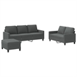 Bowery Hill 3 Piece Sofa Set with Cushions in Dark Gray Fabric