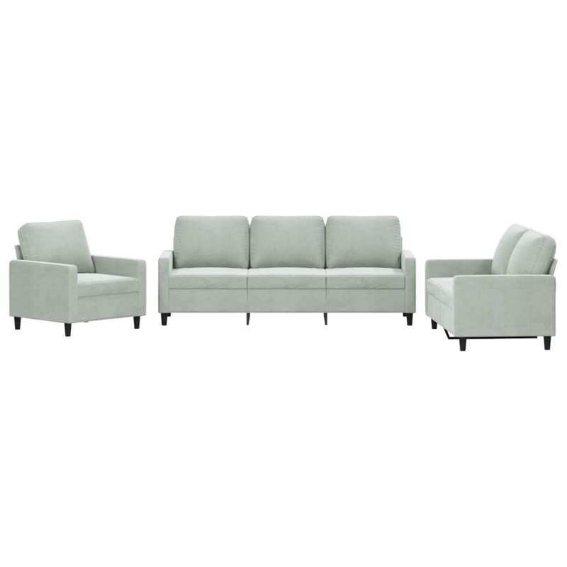 Bowery Hill Contemporary 3-Piece Sofa Set in Light Gray Velvet