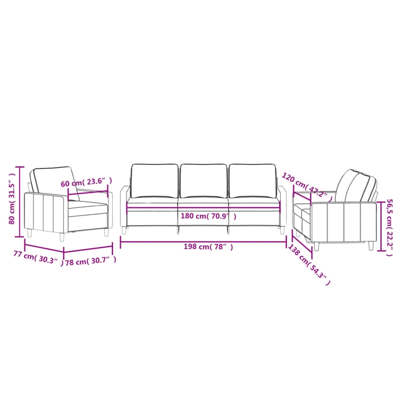 Bowery Hill Contemporary 3-Piece Sofa Set in Light Gray Velvet