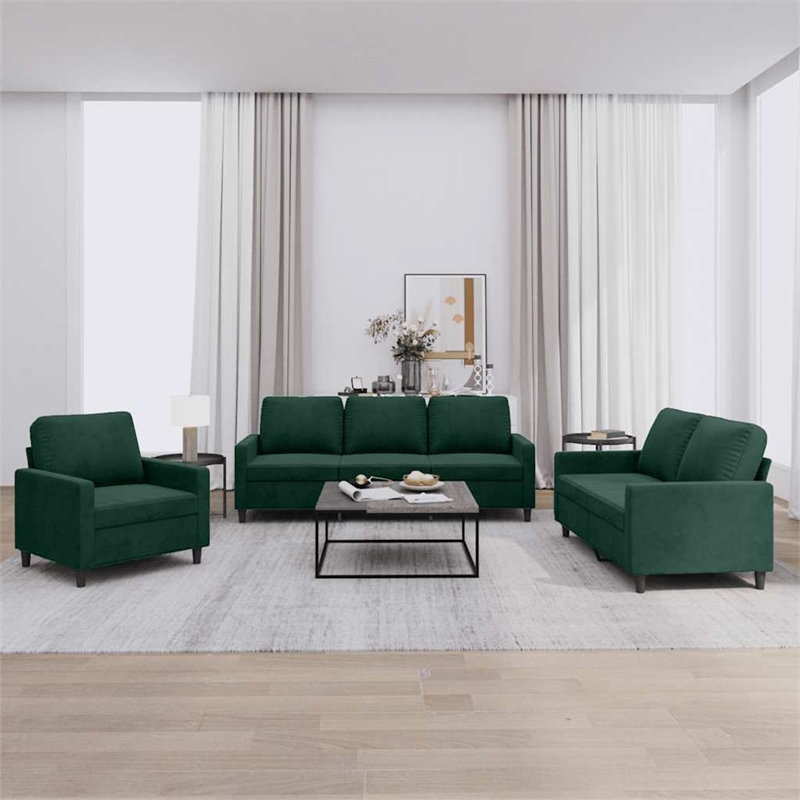 Bowery Hill Contemporary Velvet Sofa Set in Dark Green Finish