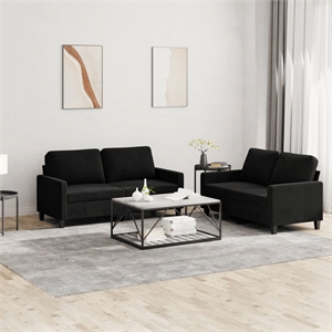Bowery Hill Contemporary 2-Seater Sofa Set in Black Finish Velvet