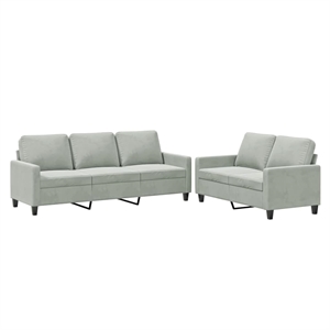 Bowery Hill Contemporary 2-Piece Sofa Set in Light Gray Velvet