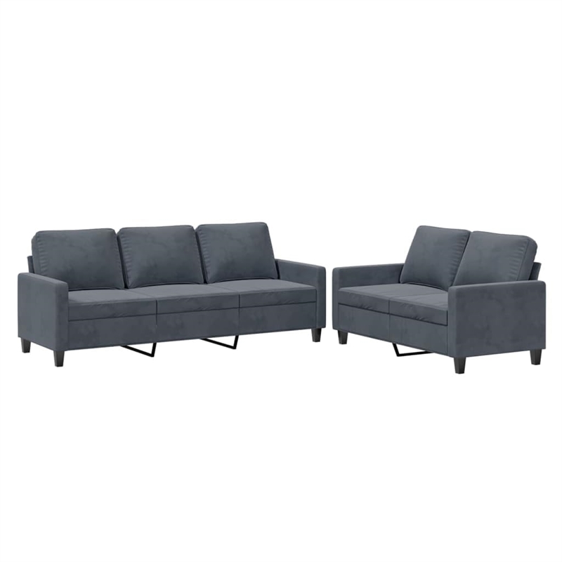 Bowery Hill Contemporary 2 Piece Sofa Set in Dark Gray Velvet
