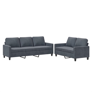 Bowery Hill Contemporary 2 Piece Sofa Set in Dark Gray Velvet