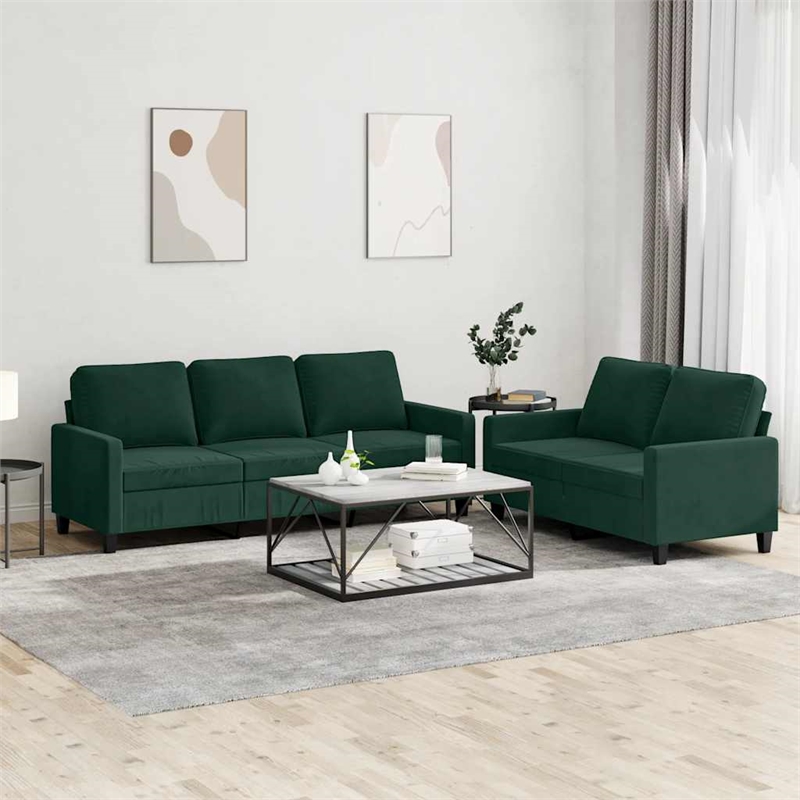 Bowery Hill Contemporary Velvet Sofa Set in Dark Green Finish