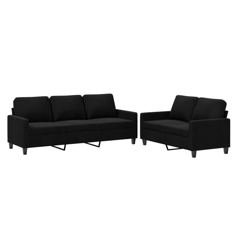 Bowery Hill Contemporary Metal Sofa Set in Black Finish Velvet