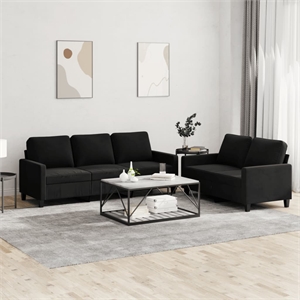 Bowery Hill Contemporary Metal Sofa Set in Black Finish Velvet
