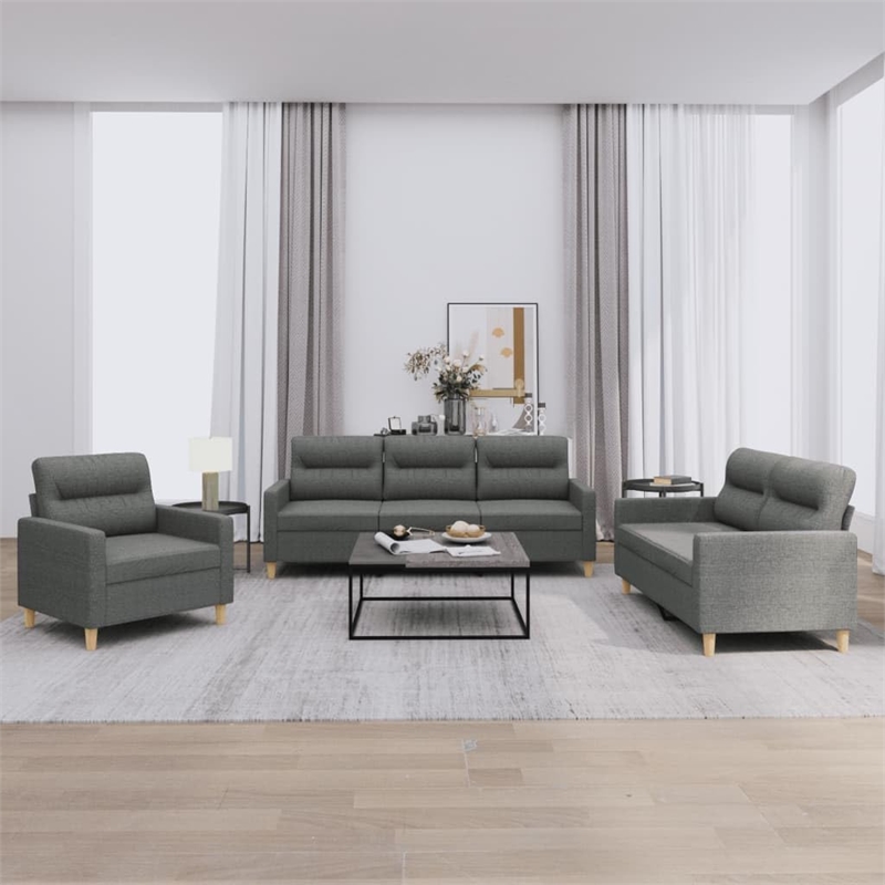 Bowery Hill Contemporary Metal Sofa Set in Dark Grey Polyester Fabric