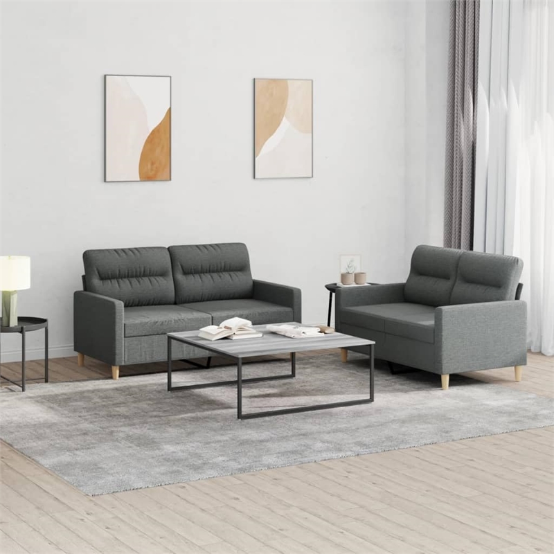 Bowery Hill 2-Seater Metal Sofa Set in Dark Grey Polyester Fabric