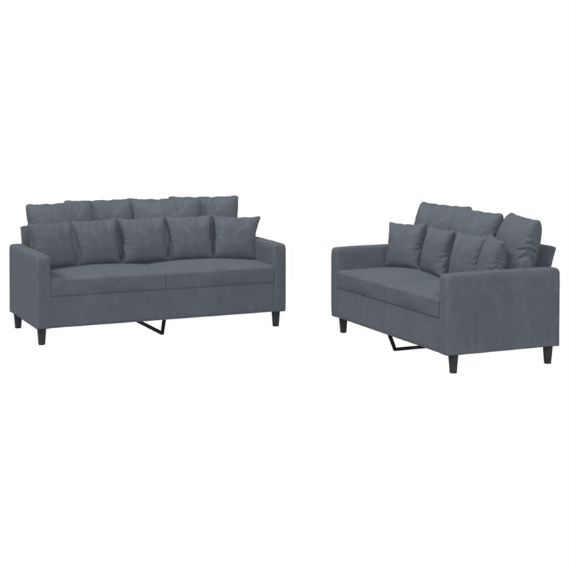 Bowery Hill Contemporary 2-Seater Metal Sofa Set in Dark Grey Velvet