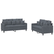 Bowery Hill Contemporary 2-Seater Metal Sofa Set in Dark Grey Velvet