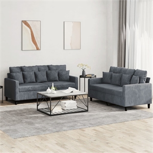 Bowery Hill Contemporary 2-Seater Metal Sofa Set in Dark Grey Velvet