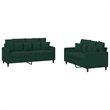 Bowery Hill Contemporary Metal Sofa Set in Dark Green Velvet