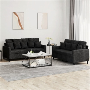 Bowery Hill Contemporary Metal Sofa Set in Black Finish Polyester
