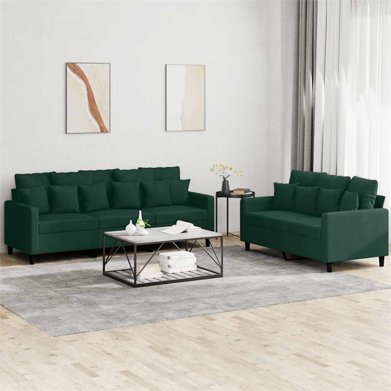 Bowery Hill Contemporary Velvet Sofa Set in Dark Green Finish
