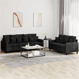 Bowery Hill Contemporary Metal Sofa Set in Black Polyester Velvet