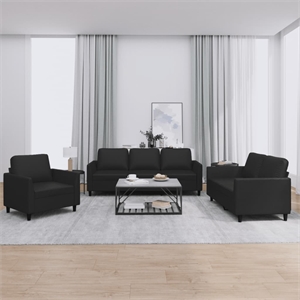 Bowery Hill Contemporary 2-Seater Durable Sofa Set in Black Faux Leather